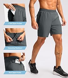 Pudolla Men's Running Athletic Shorts with 3 Zipper