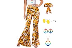 For G and PL Women's Halloween 5 Pcs Hippie Costume Pants Floral Bell Bottom Outfits