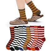 Bonuci 8 Pairs Winter Wool Striped Socks for Women Colorful Cute Retro Style Warm Crew Socks for Athletics Ladies Woolen Gifts