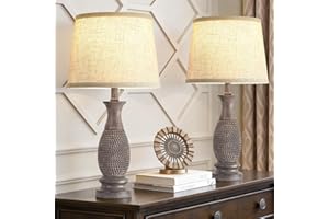 Table Lamps Set of 2-21.6" Resin Farmhouse Bedside Lamps for Bedroom Living Room, Rustic Nightstand Bedroom Lamp with Rotary 