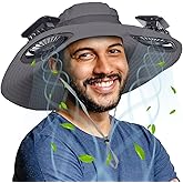 RoamRider Wide Brim Outdoor Solar Fan Hat, UPF 50+ Fishing Hat for Man with 2 Solar Fan, 3 Modes 180°Rotating Fan Hats