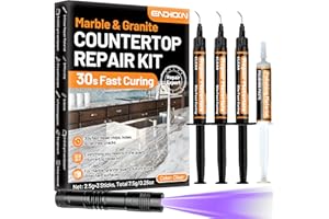 Marble & Granite Countertop Repair Kit, Endhokn 3pcs Clear Quartz Countertop Repair Kit 30s Fast Fix Chips, Holes, Scratches,