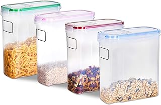 TNM Vorratsdosen Set (4x4L), Müslidosen-Set, BPA-freier Kunststoff, Luftdichte behälter, Frischhaltedosen für Müsli, Snacks und Zucker, 4-teiliges Set Müslispender mit 24 Etiketten
