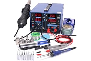 YIHUA 853D 2A USB SMD Hot Air Rework Soldering Iron Station, DC Power Supply 0-15V 0-2A with 5V USB Charging Port and 35 Volt DC Voltage Test Meter