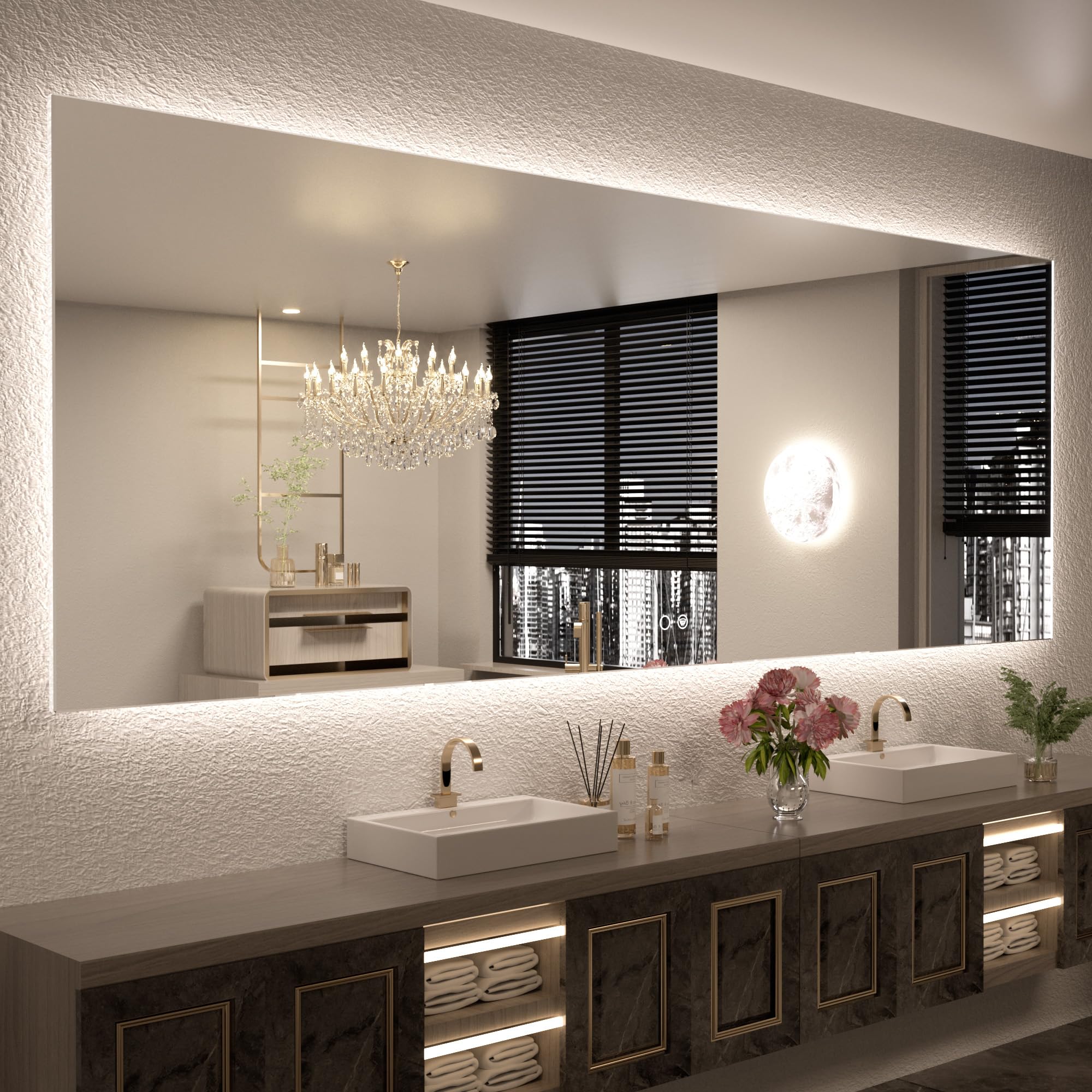 Keonjinn Backlit Mirror 84 x 32 Inch 3 Colors LED Bathroom Mirror with ...