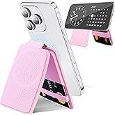 fohuas Magsafe Wallet Stand for iPhone Silicone, Magnetic Phone Wallet and Adjustable Portable Stand Card Holder for iPhone 16/15/14/13/12 Pro Max Plus -Black Blue Pink