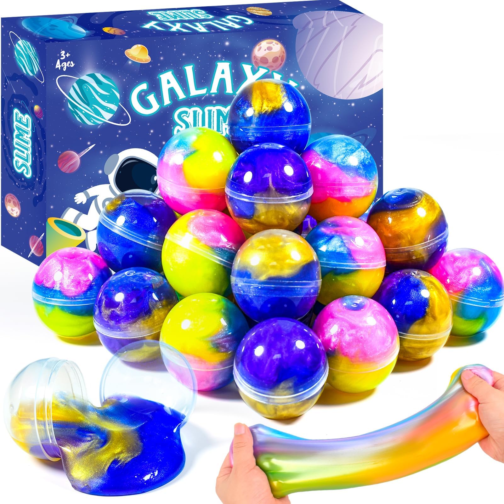 Valentine Slime Party Favors,24-Pack Galaxy Slime Balls, Stretchy, Non-Sticky, Mess-Free for Kids, Stress Relief Toys, Party Favors, and Classroom Rewards