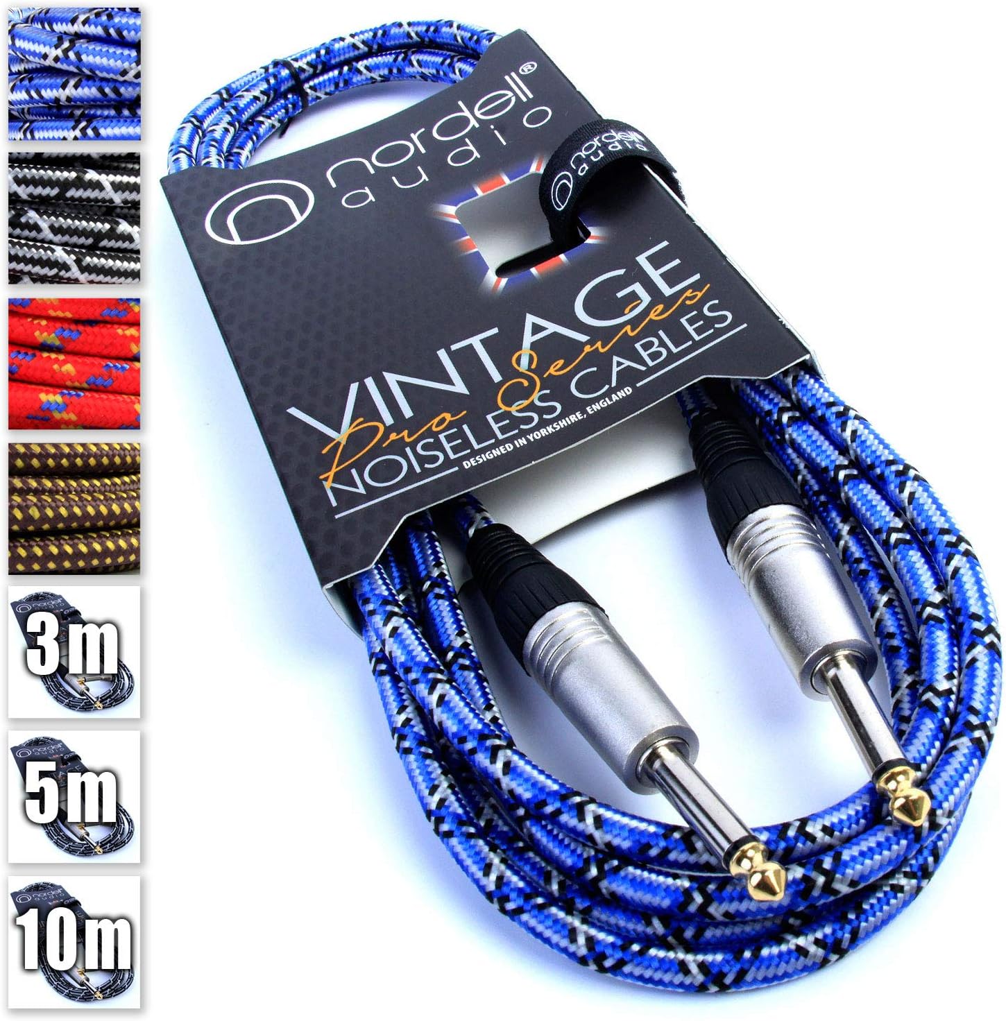 Premium Braided Guitar Cable 3m / 10ft Mono 1/4 inch Jack Lead for