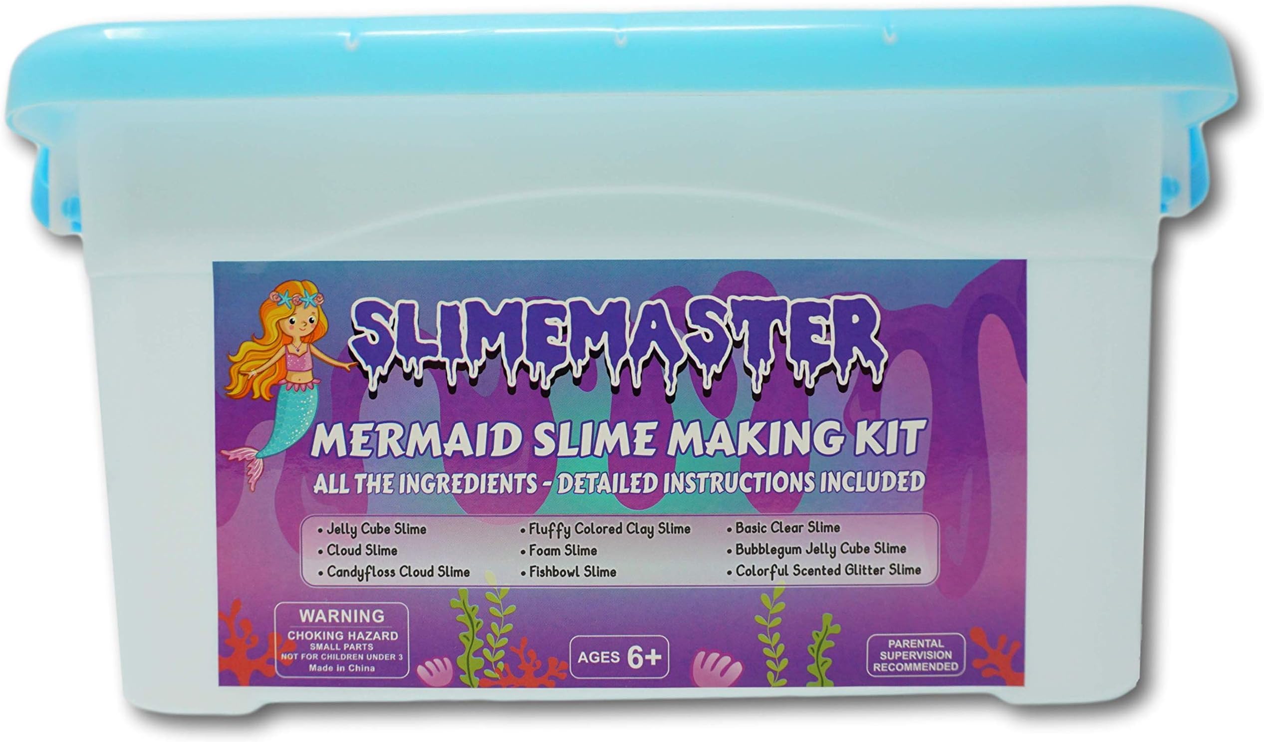 Mermaid Slime Making Supplies Kit for Girls (Make Your own Slime) Fishbowl, Jelly Cube, Foam, Fluffy Cloud, Scented, Glittery Slime Package, Includes Instruction Booklet, Ingredients, DIY for Kids