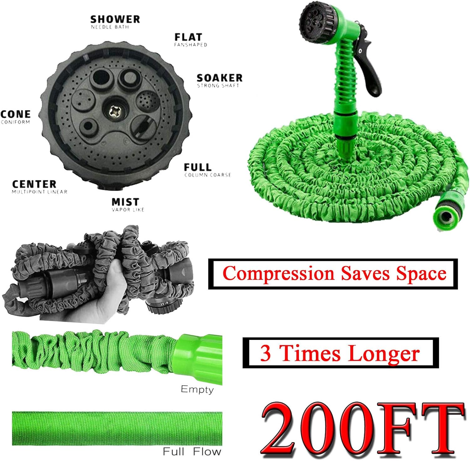 200FT/60M Water Hose Pipe 3 Times Expandable Longer Hose, 7Mode