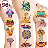 100 PCS Happy Diwali Rangoli Mandala Themed Temporary Tattoos Birthday Party Decorations Favors Supplies Cute Indian Deepavali Tattoo Stickers Party Gifts for Girls Boys Home Activity School Rewards