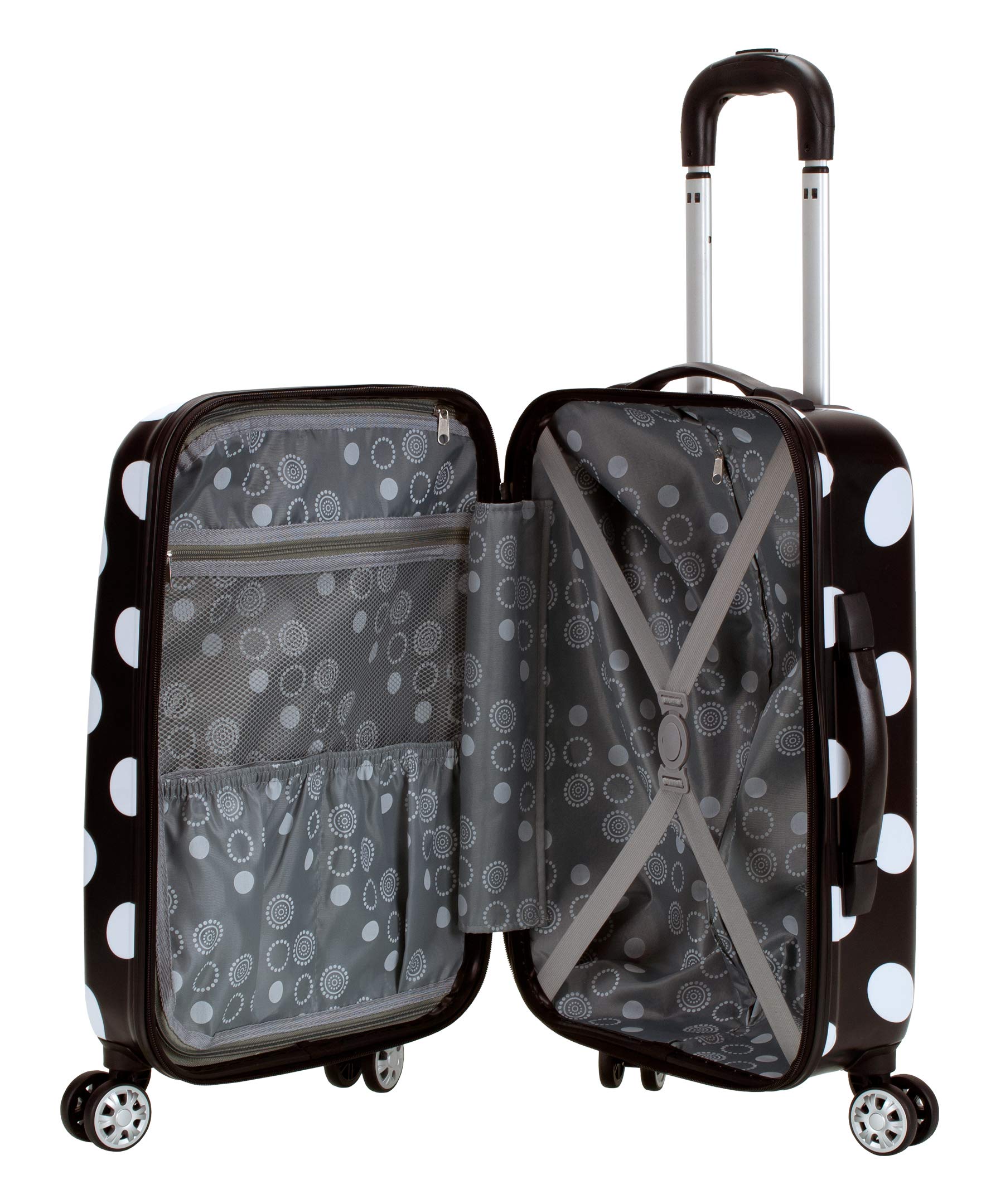 Rockland Laguna Beach Hardside Spinner Wheel Luggage, Black Dot, 3-Piece Set (22/24/28)