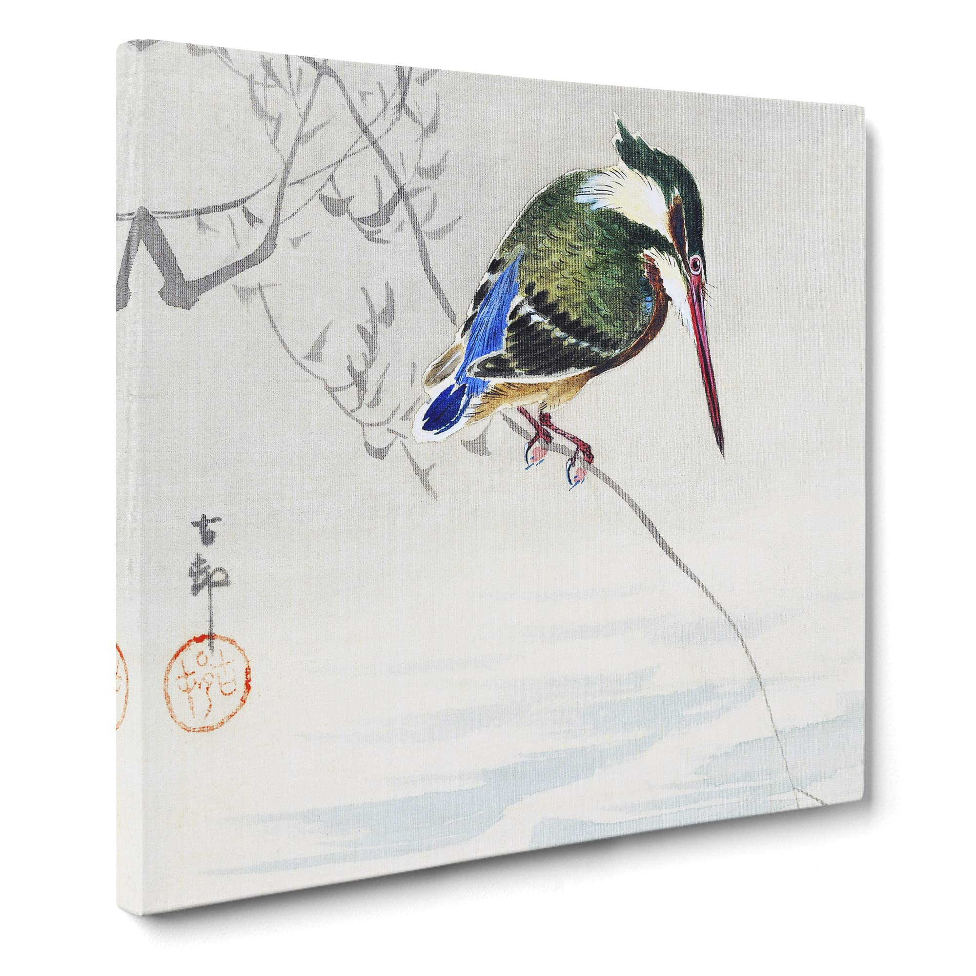 a Kingfisher by Ohara Koson Canvas Print | Gallery Wrapped 30mm Frame Wall Art | 14x14 inches | Ready to Hang | Modern Bird Picture | Living Room Bedroom Lounge Office