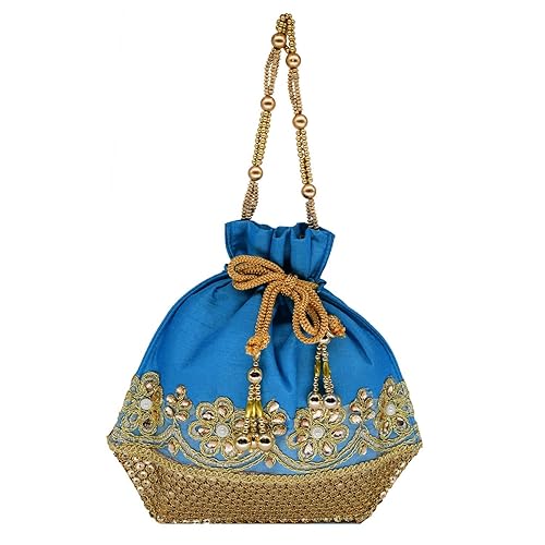Bagaholics Ethnic Clutch Silk Potli Batwa Pouch Bag with Metal Beadwork Gift For Women
