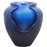 Peaktop Floor Glazed Pot Water Fountain with Built-in LED Light and Pump for Outdoor Indoor Patio Garden Backyard Decking Hom