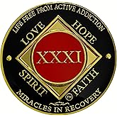 Simply Minimal NA 31 Year Medallion, Narcotics Anonymous Coin, Gold Color Plated Recovery Token