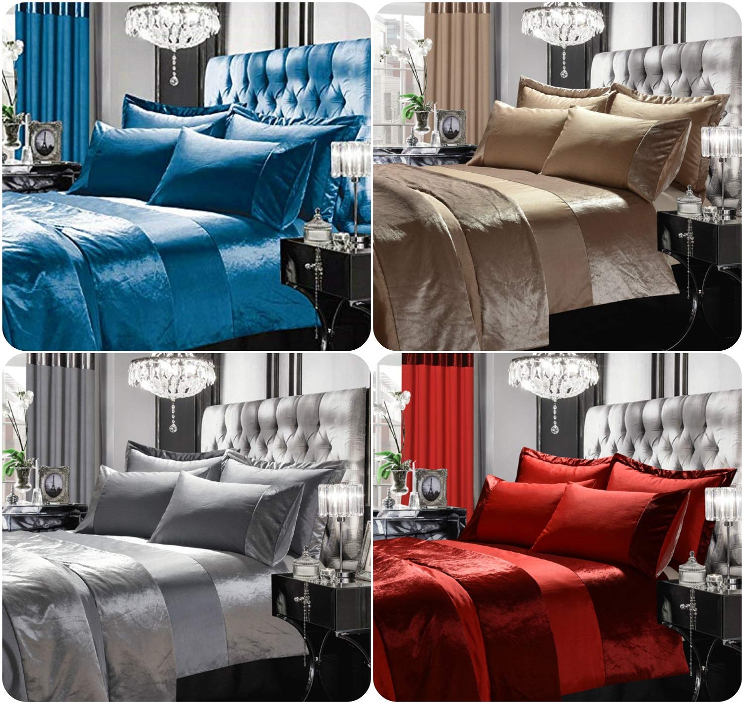 Luxurious Crushed Velvet Bedding Bedroom Collections UK Sizes (Color Silver King Duvet Cover Set with Two Pillow cases)