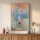 Large Canvas Nature Wooden Framed Wall Art, Sunrise Impression Monet Prints Decor, Blue Lake Landscape Modern Vertical Decora