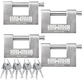 KAWAHA 71/80-4PS Stainless Steel D-Shaped Padlock with Stainless Steel Keys for Garage Door, Containers, Shed, Locker and Warehouse (3-1/8 inch, Keyed Alike - 4 Pack)