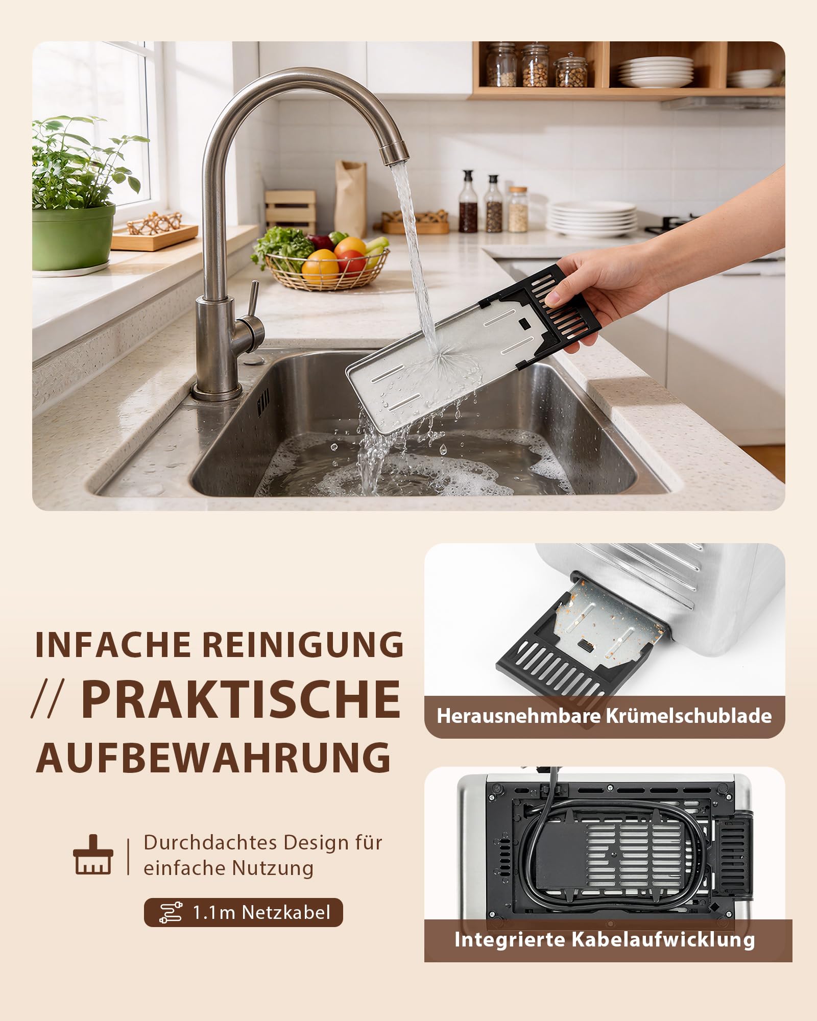 ZACHVO Toaster 2 Scheiben Edelstahl mit Smart Touchscreen & LED-Countdown, Intelligente Memory-Funktion, 3,5cm extra breite Schlitze, Einseitiges Rösten, inkl. Sandwich-Zange & Brötchenaufsatz, 850W 5