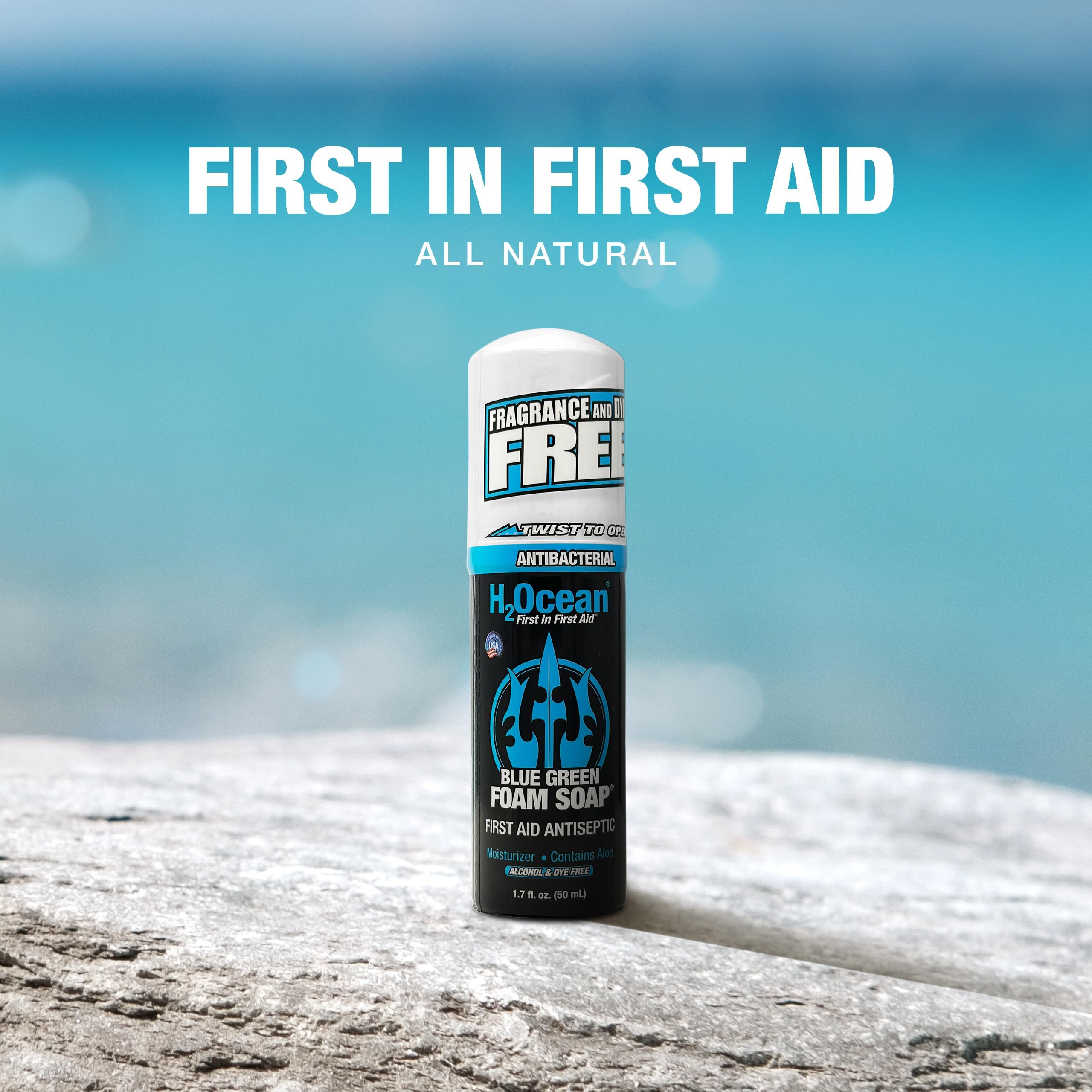 H2Ocean Blue Green Foam Soap - Foam Antibacterial Aftercare - Tattoo Care with Aloe Vera - Travel-Size Tattoo Moisturizer Soap - 1.7 oz