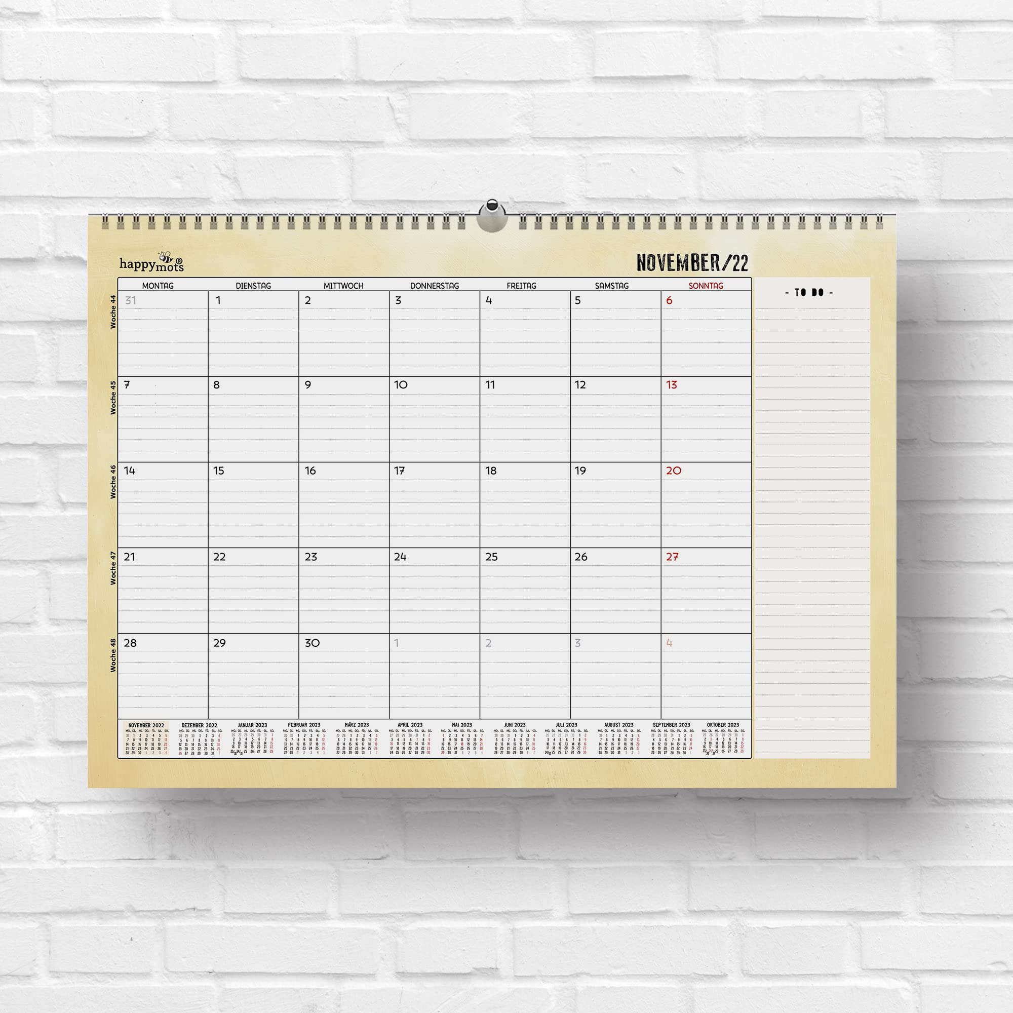 HappyMots Monthly Planner 2023 | 32 x 47 cm | Wall Calendar | 16 Months - From September 2022 to December 2023 | Space for Writing and Noting | Comfortable, Practical and Motivating.