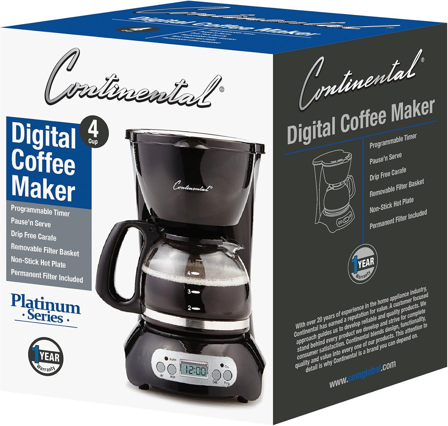 Amazon Com Continental Electric Digital 4 Cup Coffee Maker Black Kitchen Dining