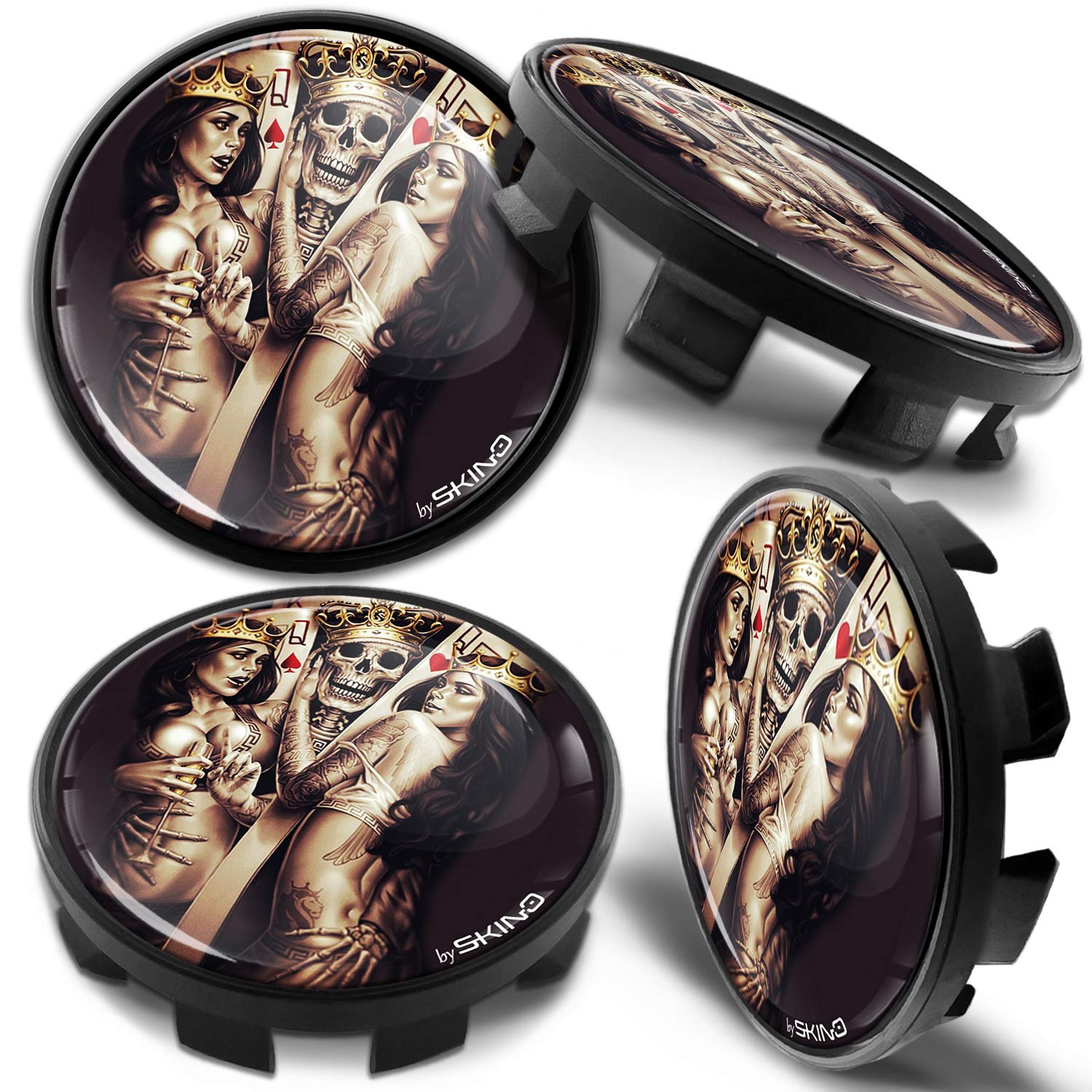 Biomar Labs 4 x 68mm Wheel Centre Alloy Hub Center Caps Compatible with BMW 36136783536 Hubcaps (Black Skull CB 23)