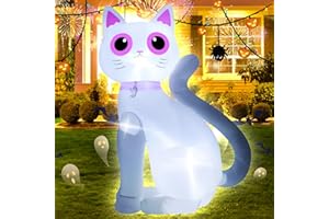 TRMESIA 3.5FT Halloween Inflatable Decor White Cat with LED Lights Halloween Indoor Outdoor Blow Up Decorations Party Holiday Decor