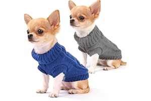 KALLFIR'S CUTIE 2 Pieces Dog Sweater for Small Dogs Winter Warm Dog Knitted Sweaters Cute Puppy Clothes for Chihuahua Teacup Yorkie Pet Cat Knitwear Turtleneck Thick Clothing XX-Small