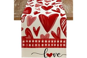 ARKENY Valentines Day Table Runner 13x72 Inches, Heart Love Seasonal Farmhouse Burlap Red Buffalo Plaid Indoor Kitchen Anniversary Wedding Dining Table Decorations for Home Party AT342-72