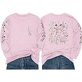 Women's Sleeve Print Flowers T-Shirt Casual Long Sleeve Boho Wildflowers Vintage Botanical Floral Nature Tees Tops