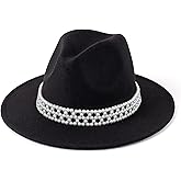 HUDANHUWEI Womens Wide Brim Fedora Hat with Pearl Band Lady Panama Hat