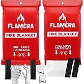 Emergency Fire Blanket for Home and Kitchen (2-Pack) Fireproof and Fire Suppression Blanket | 40"x40" Fiberglass Fire Blankets for Home Safety, Camping, and Office - Fire Retardant Blankets for Fires
