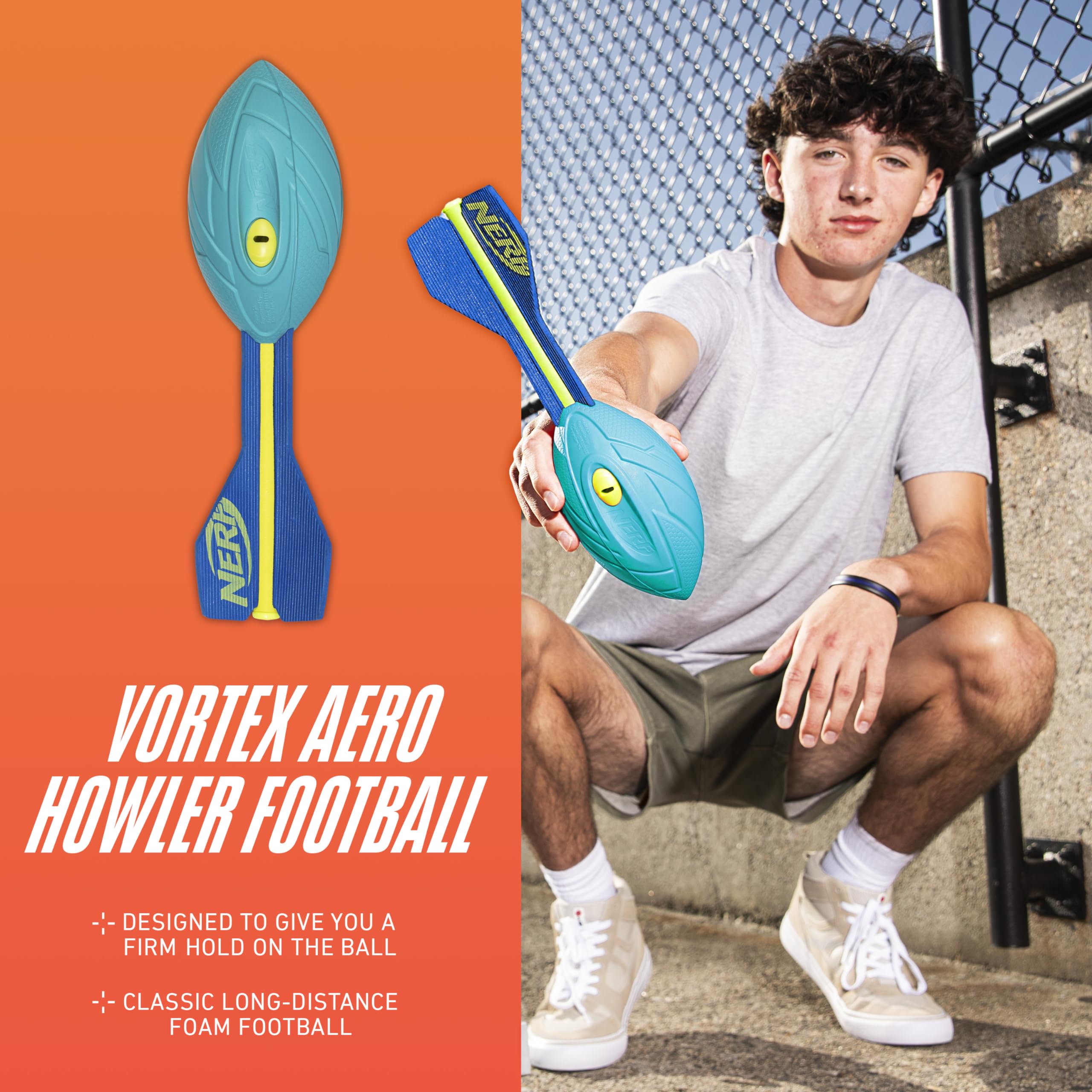 Nerf Vortex Aero Howler Neon Foam Ball, Classic Long-Distance Football, Flight-Optimizing Tail, Whistling Sound, Indoor & Outdoor Fun (Amazon Exclusive)