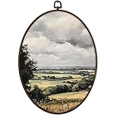 Gnmduw Vintage Farmhouse Field Landscape Oval Wall Art Framed, Wildflower Field Nature Landscape Canvas Prints Hanging Decor Decorations, Cottagecore Wall Decor for Living Room Bedroom, 8.7x11.3 Inch
