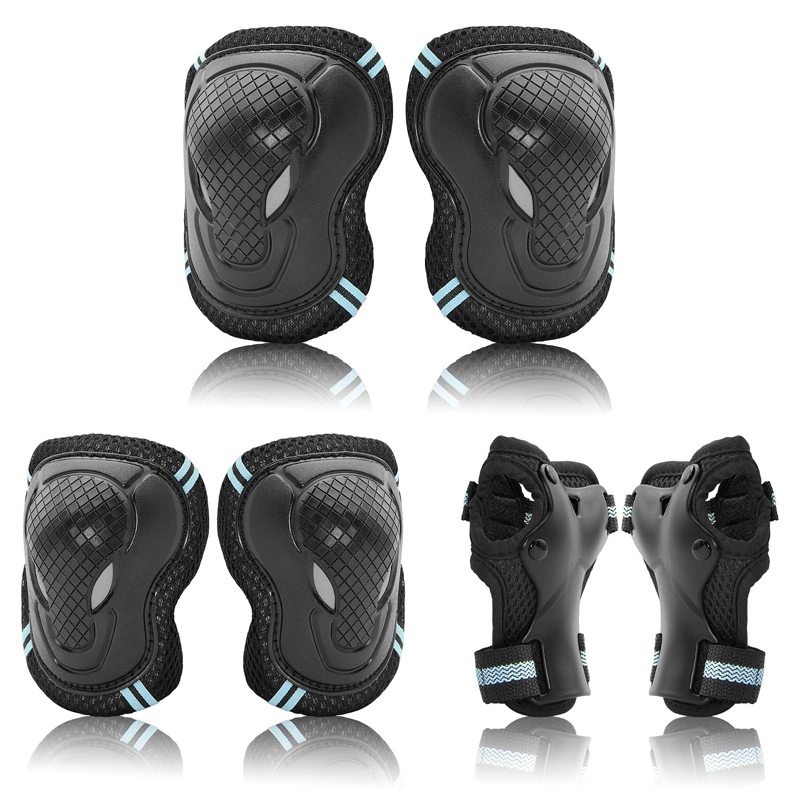 Protective Gear Set for Adult Youth, Knee Pads Elbow Pads Wrist Guards 6 in 1 for Skateboard, Rollerblade, Roller Skate, Bike, Scooter, Inline Skate, Bicycle, BMX (Blue, S)