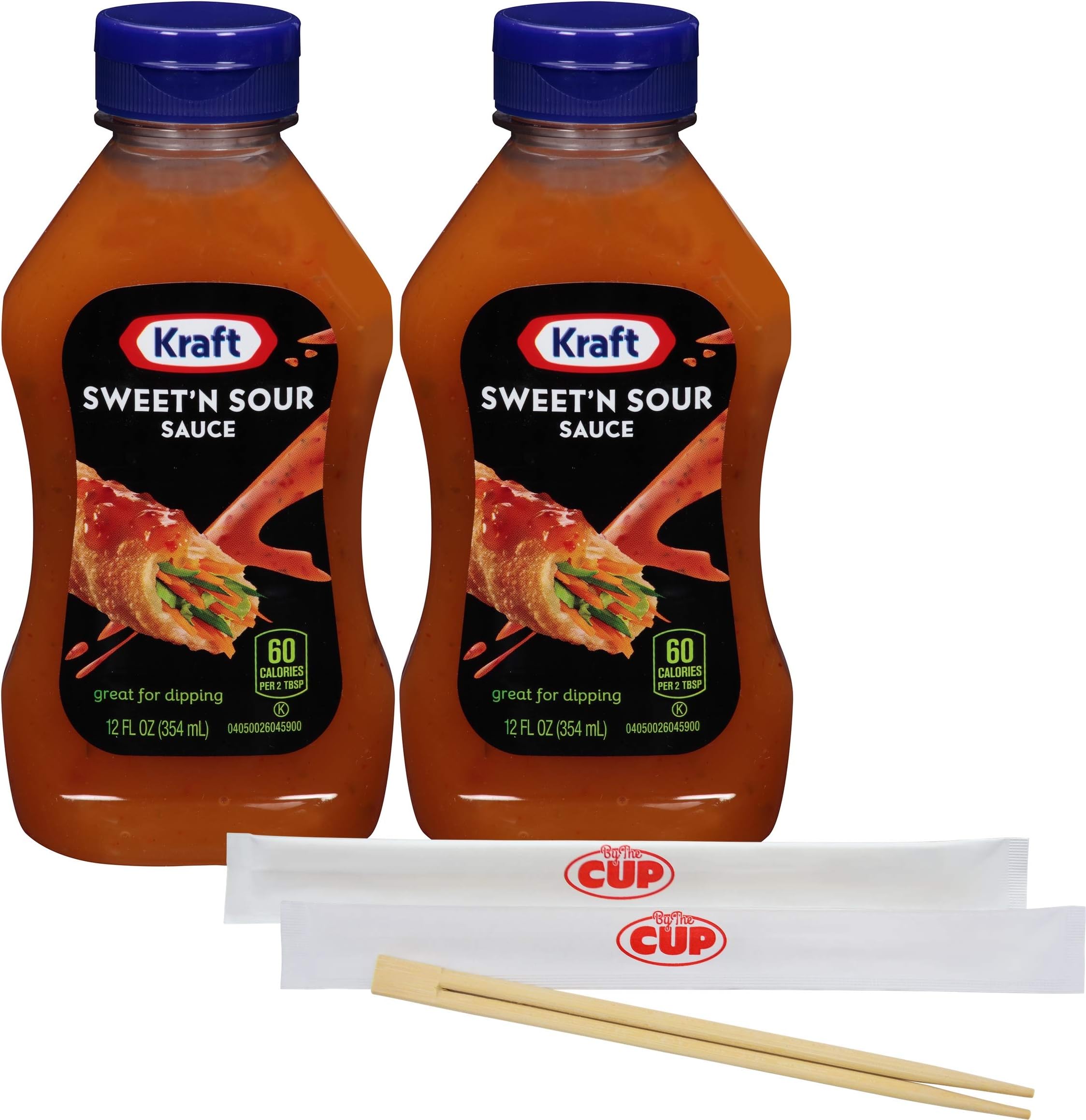 Kraft Sweet 'N Sour Sauce, 12 Ounce Squeeze Bottle (Pack of 2) with 2 - By The Cup Chopstick Sets