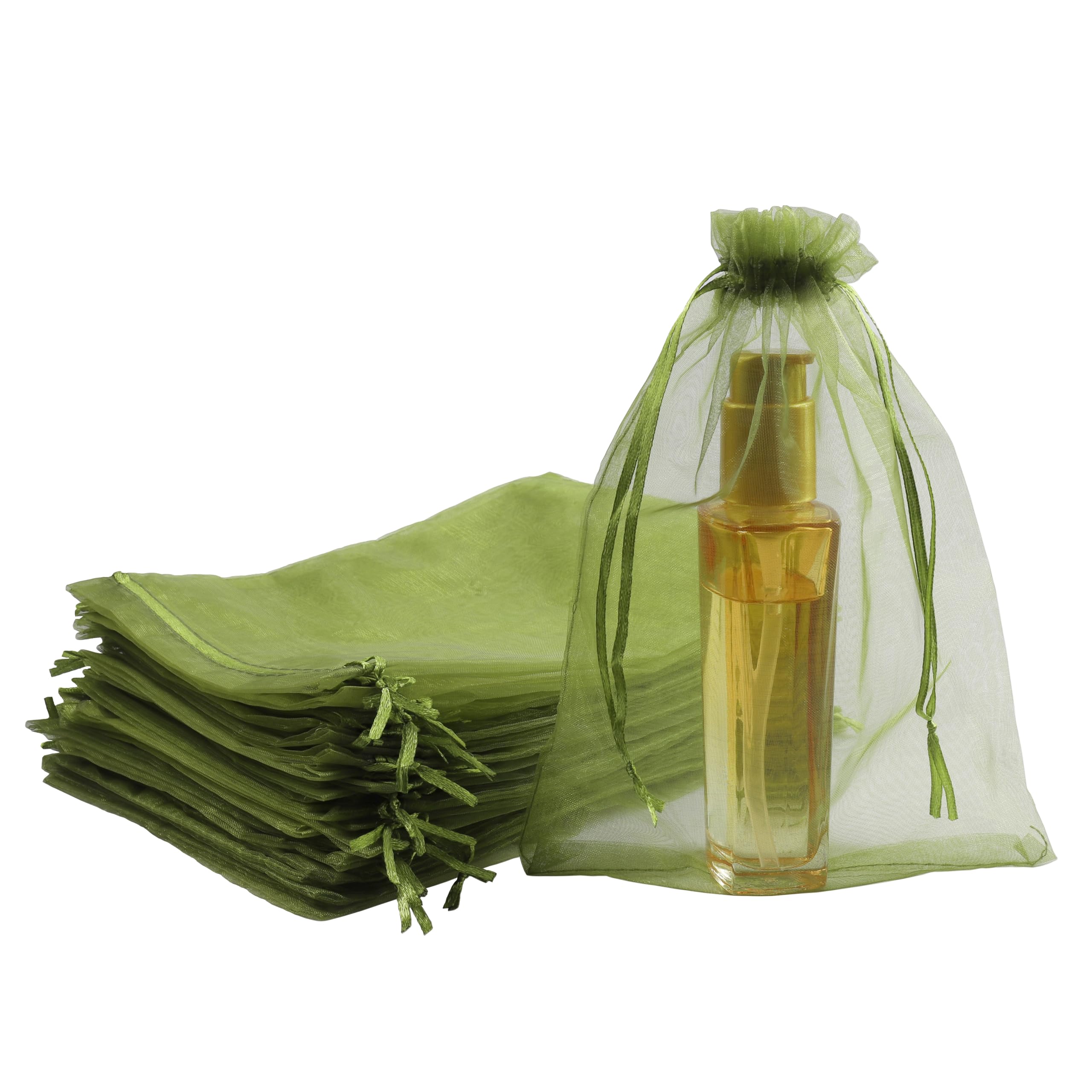 SUNGULF 100pcs Organza Pouch Bag Drawstring 6"x9" 16x22cm Strong Gift Candy Bag Jewelry Party Wedding Favor (Moss Green)