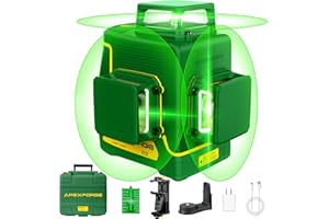 APEXFORGE X12 3D Laser Level Kit, 3x360 Self-leveling Green Cross Line, 196ft Outdoor Pulse Mode, 5200mAh Type-C Rechargeable Battery, Three-Plane Leveling and Alignment Laser Tool with Hard Case
