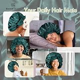 BONNET QUEEN Silk Bonnet for Sleeping Curly Hair Adjustable Dark Green Medium view 2