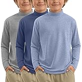 LessonZoo 3 Pack Boys Mock Turtlrneck Long Sleeve Shirts Loose Fit Mock Neck Soft Tops Kids Solid Casual Warm Shirts