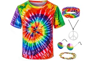 TOGROP Kids Hippie Costume for Boys Girls 60s 70s T-Shirt 5Pcs Set for Halloween Party 3-12 Years