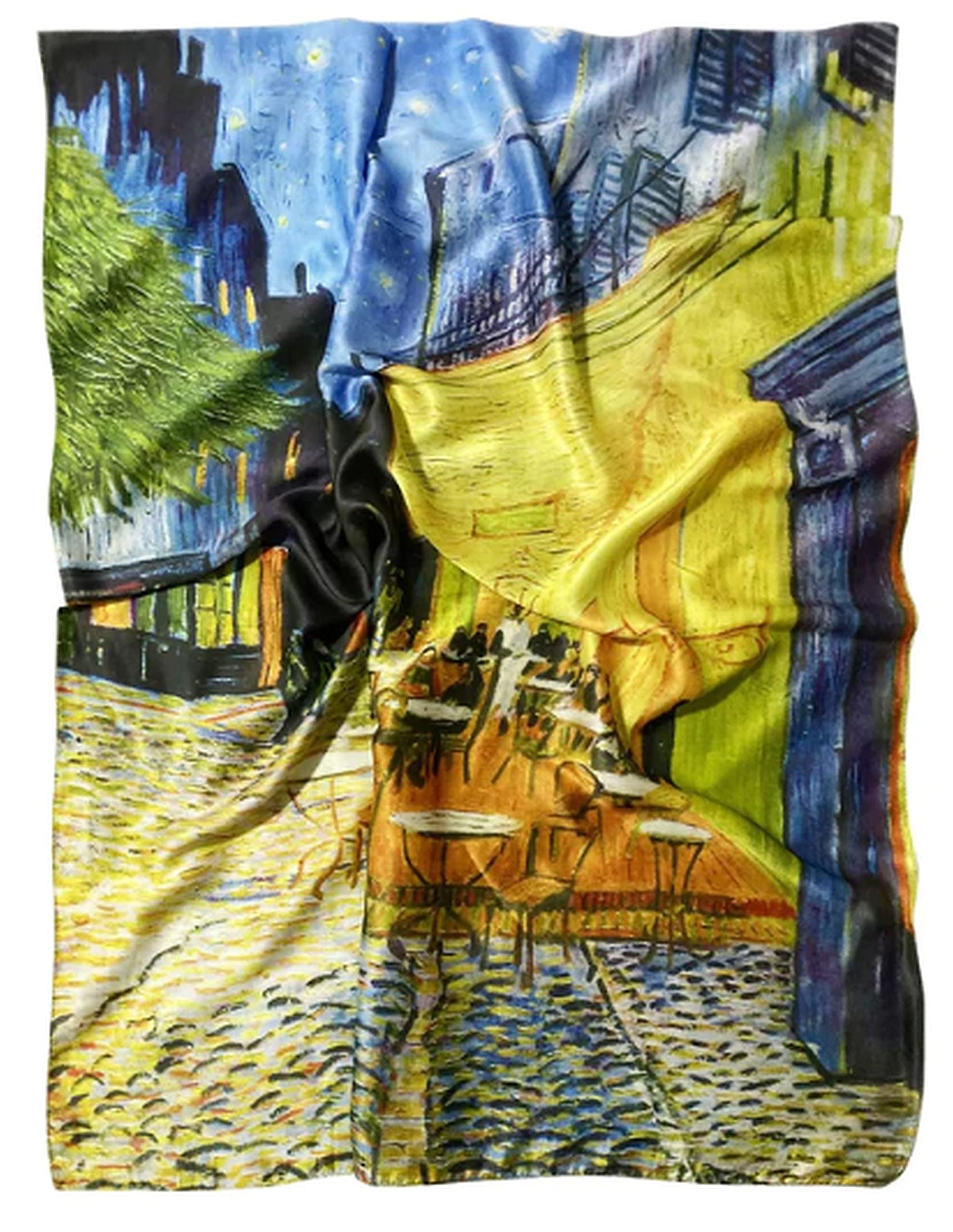 GFM® Women's Silk Blend Painting Or Art Based Summer Scarf (VSLK) (VanGogh-Terrace at Night) (FS-VSLK-3463-A)