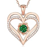CDE Valentines Day Gifts for Women S925 Silver Rose Gold Heart Birthstone Necklaces for Women，Ideal Anniversary or Birthday Jewelry Gifts for Wife Girlfriend Her