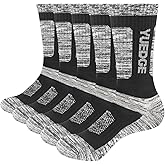 YUEDGE Men's Hiking Socks Moisture Wicking Mens Socks Anti-Odor Work Socks Padded Cotton Safety Boot Socks For Men, 5 Pairs