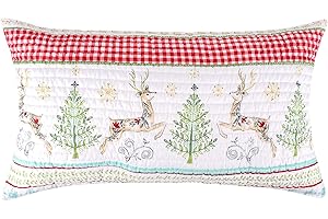 Levtex Home Merry & Bright Collection - Comet and Cupid - Quilted King Sham - Holiday Deer and Christmas Trees - Red Green White Teal - Reversible - Microfiber