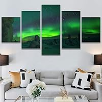 SIGNWIN 5 Panel Canvas Wall Art Astronomy & Space Contemporary Cosmic Dramatic Green Group Photography Realism Ultra for Home Decorations Ready to Hang - 60