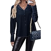 Newshows Women's Velvet Tops Dressy Casual Long Sleeve Smocked Work Blouses Trendy Blusas Elegantes Button Down Shirts