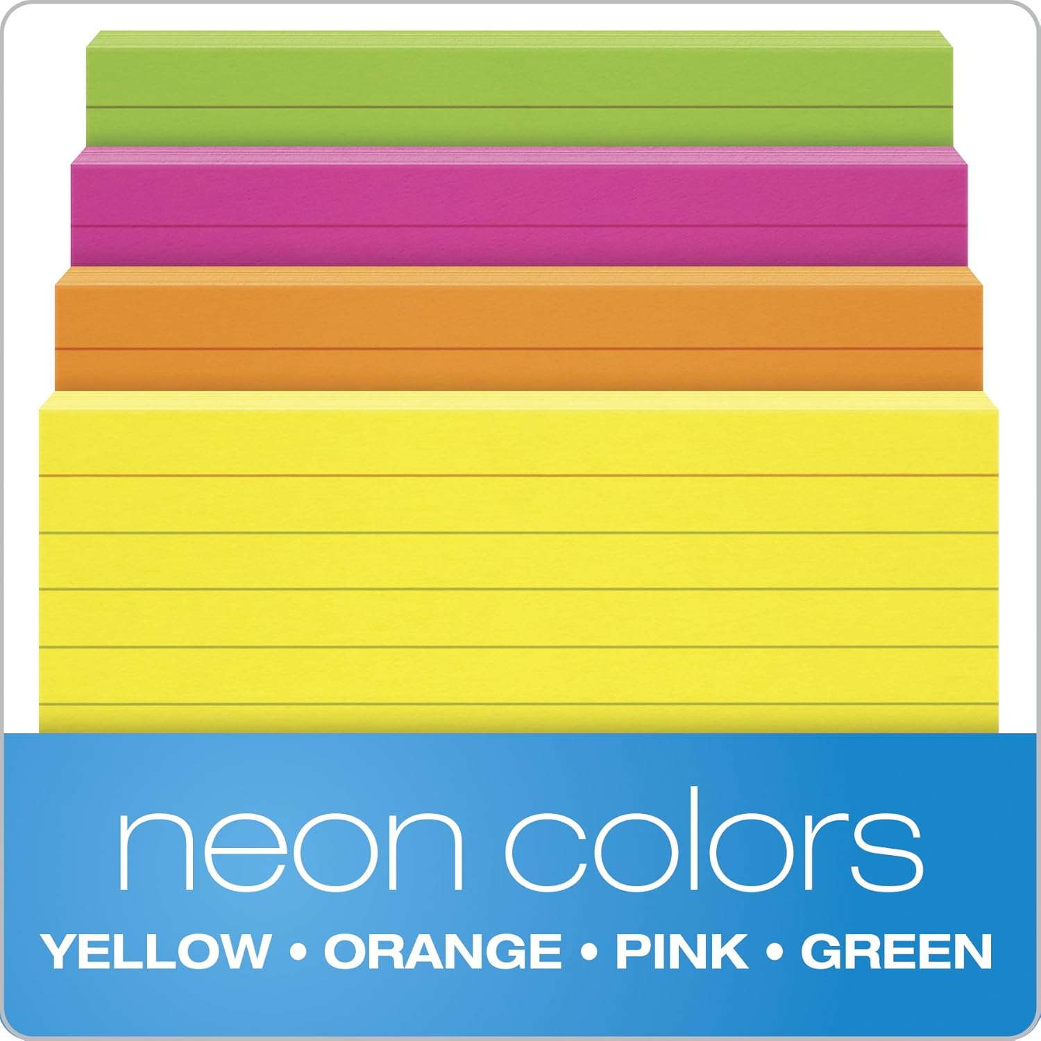 Oxford Neon Index Cards, 3" x 5", Ruled, Assorted Colors, 300 Per Pack (81300EE) : Office Products